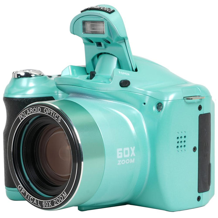 Polaroid iE6035 18MP 60x Optical Zoom Digital Camera, Teal w/ 32GB Memory Card Kit