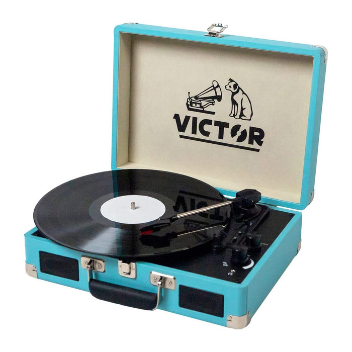 Victor Metro Dual Bluetooth Suitcase Turntable, Turquoise