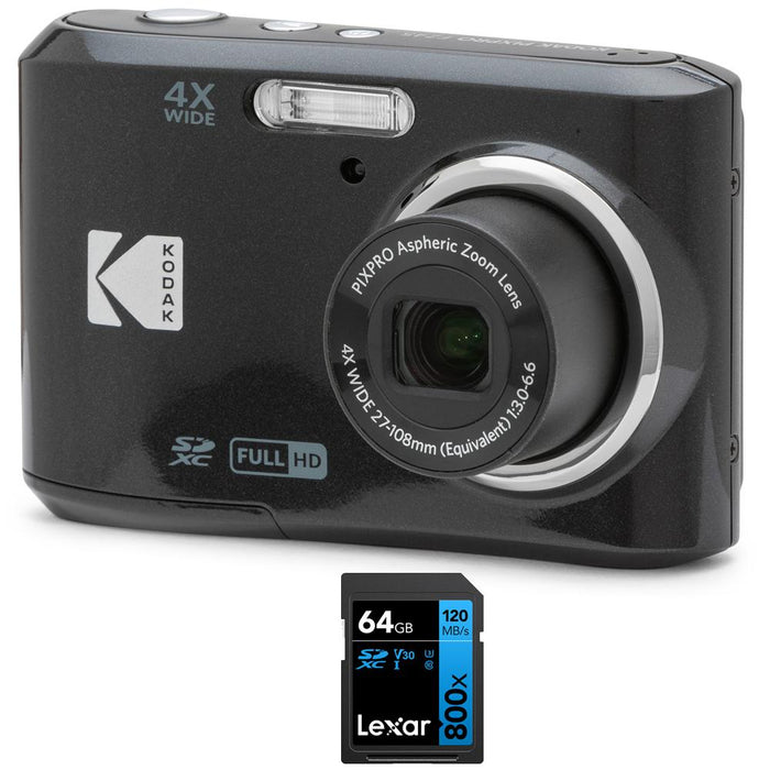 Kodak PIXPRO FZ45 16MP Digital Camera Black with Lexar 64GB Memory