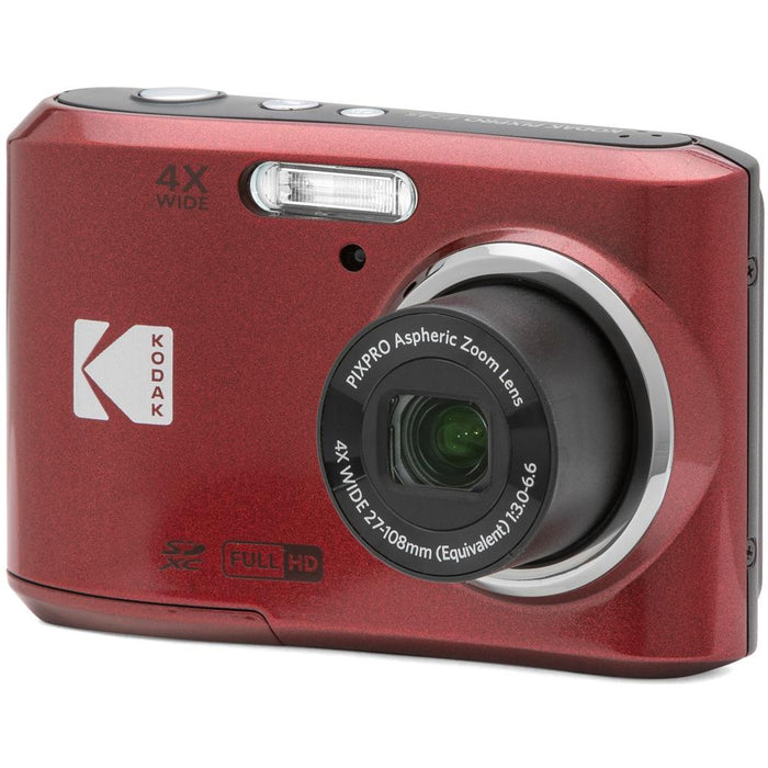 Kodak PIXPRO FZ45 16MP Digital Camera Red with Lexar 64GB Memory Card