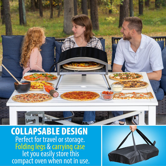 Deco Chef Outdoor Gas Pizza Oven, Portable Design, Self-Rotating Baking Stone, Black