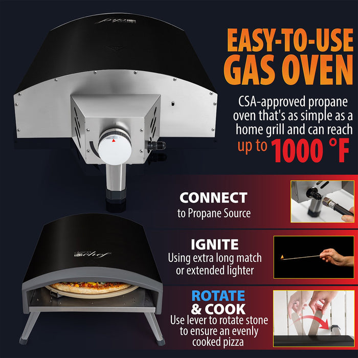 Deco Chef Outdoor Gas Pizza Oven, Portable Design, Self-Rotating Baking Stone, Black