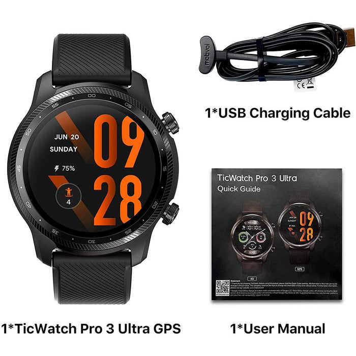 TicWatch Pro 3 Ultra GPS Smartwatch/Fitness Tracker, Black - WH12018 - Open Box