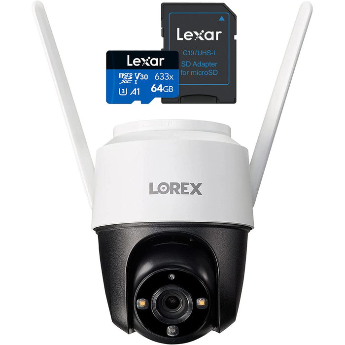 Lorex 2K Pan-Tilt Outdoor Wi-Fi Security Camera w/ Color Night Vision+64GB Card