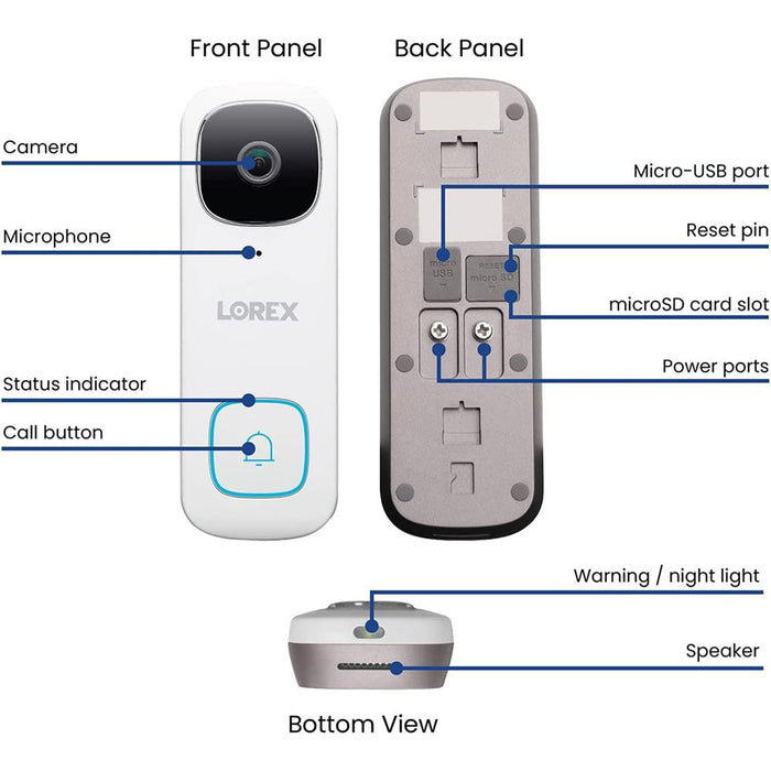 Lorex B451AJD-E 2K Wired Video Doorbell, White w/ 2-Pack Smart Wi-Fi Camera Bundle