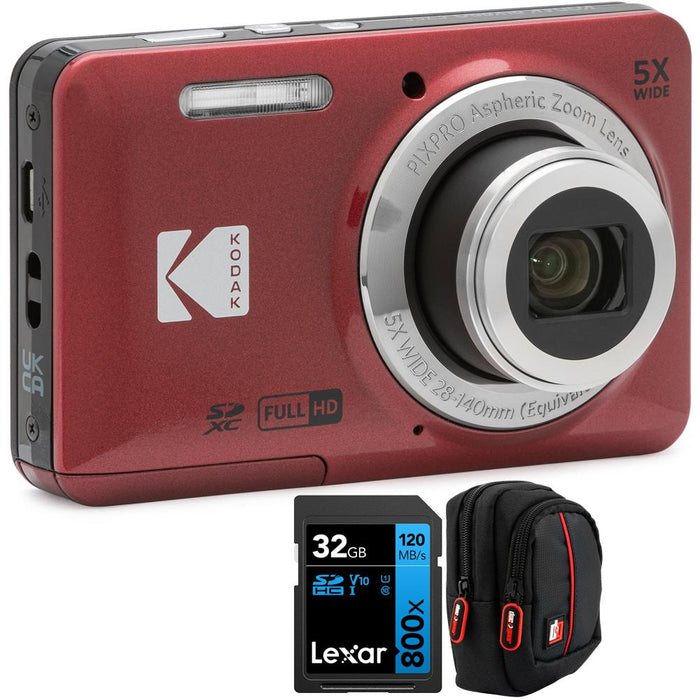 Kodak PIXPRO FZ55 Digital Camera Red +Lexar 32GB Memory Card + Bag Cam —  Beach Camera