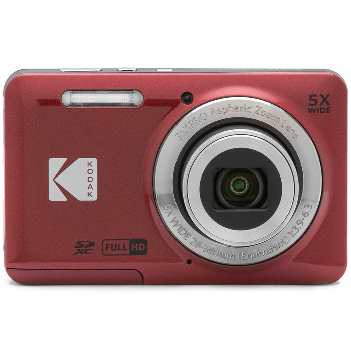 Kodak PIXPRO FZ55 Digital Camera (Red) + 32GB Memory Card + Point