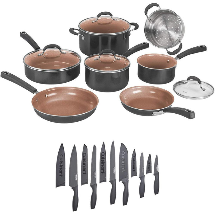 Cuisinart 11pc Ceramica XT Non-Stick Cookware Set + 12pc Ceramic Coated Cutlery Set