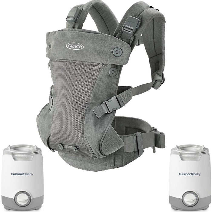 Graco Cradle Me 4-in-1 Baby Carrier Mineral Gray with 2x Baby Bottle Warmer