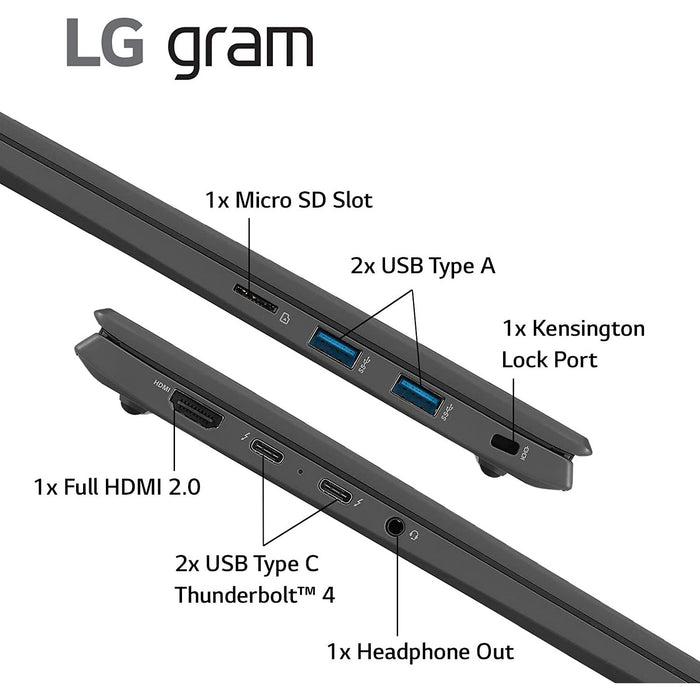 LG Gram 14Z90Q 14" Lightweight Laptop, Intel i7-1260P, 16GB RAM/512GB SSD, Black