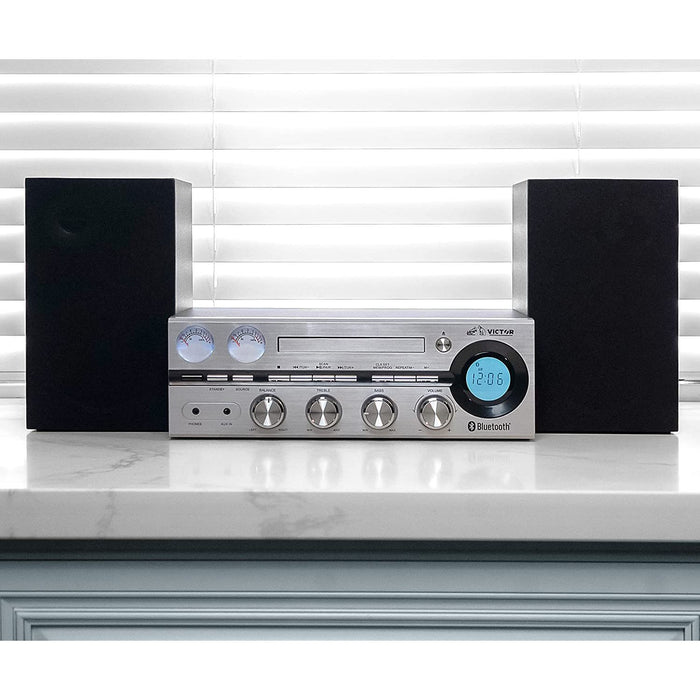 Victor 50-Watt Desktop CD Stereo System with Bluetooth in Silver