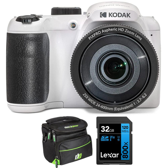 Kodak PIXPRO Astro Zoom AZ255-WH 16MP Digital Camera, 25X Zoom + 32GB Card + Cam Bag