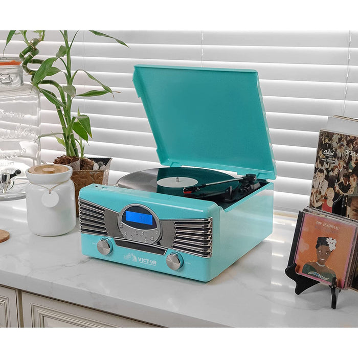 Victor Diner 7-in-1 Turntable Music Center, Teal