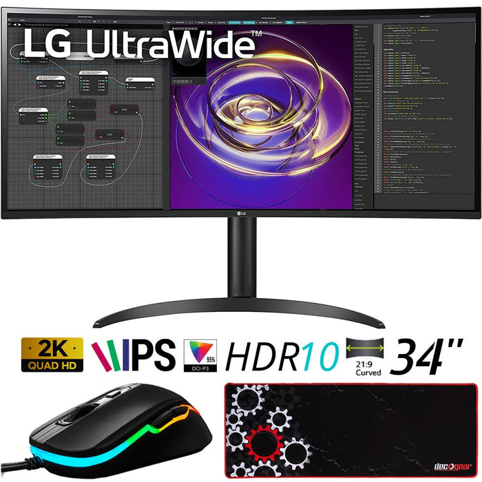 LG 34" Curved 21:9 UltraWide QHD IPS Display PC Monitor w/ Gaming Mouse Bundle