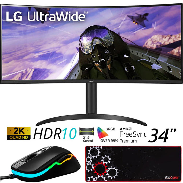 LG 34" Curved UltraWide QHD HDR FreeSync Premium Monitor w/ Gaming Mouse Bundle