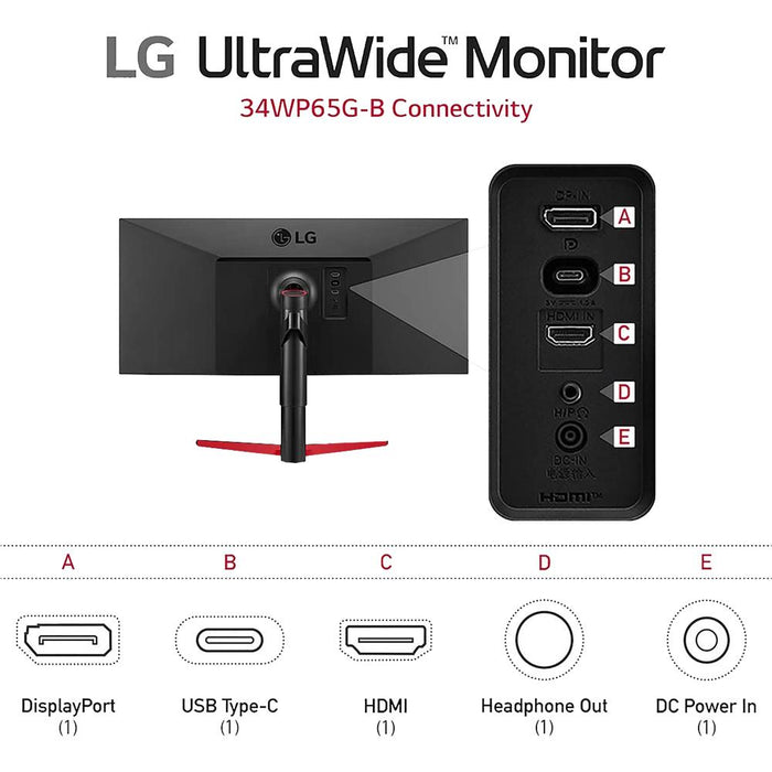 LG 34" FreeSync UltraWide IPS Monitor 2560 x 1080 21:9 - 34WP65G-B - Open Box