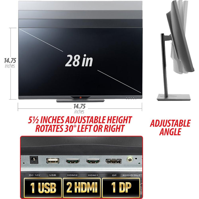 Deco Gear 28" 4K Ultrawide IPS Monitor, 60 Hz, 4 ms, 100% sRGB, 16:9 - Open Box