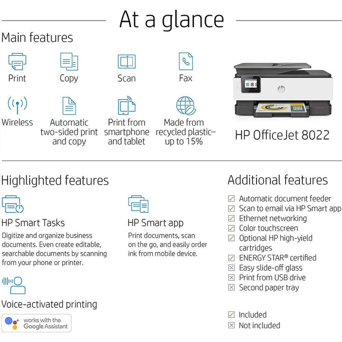 Hewlett Packard OfficeJet 8022e InkJet Color Printer Renewed + 2 Year Warranty