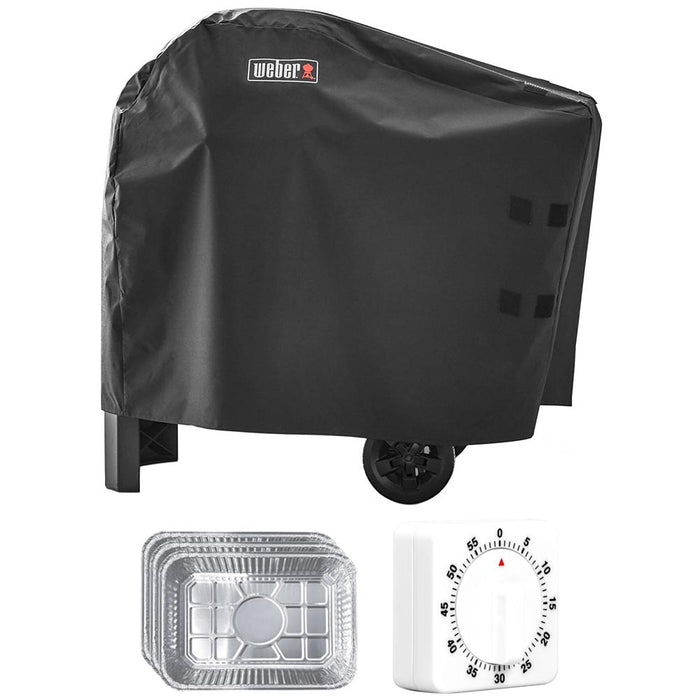Weber 7181 Pulse 2000 with Cart Premium Grill Cover + Kitchen Timer + Drip Pans