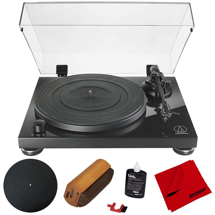 Audio-Technica AT-LPW50PB Fully Manual Belt-Drive Turntable w/ Accessories Bundle