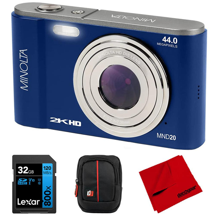Minolta MND20 44 MP 2.7K Ultra HD Digital Camera, Blue w/ Accessories Bundle