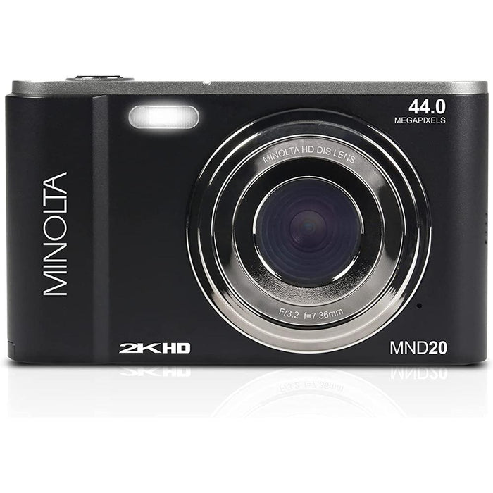 Minolta 44 MP / 2.7K Ultra HD Digital Camera Black with Lexar 64GB Memory Card