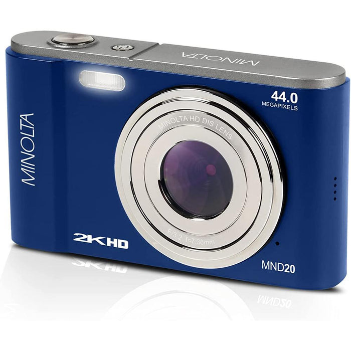 Minolta 44 MP / 2.7K Ultra HD Digital Camera Blue with Lexar 64GB Memory Card
