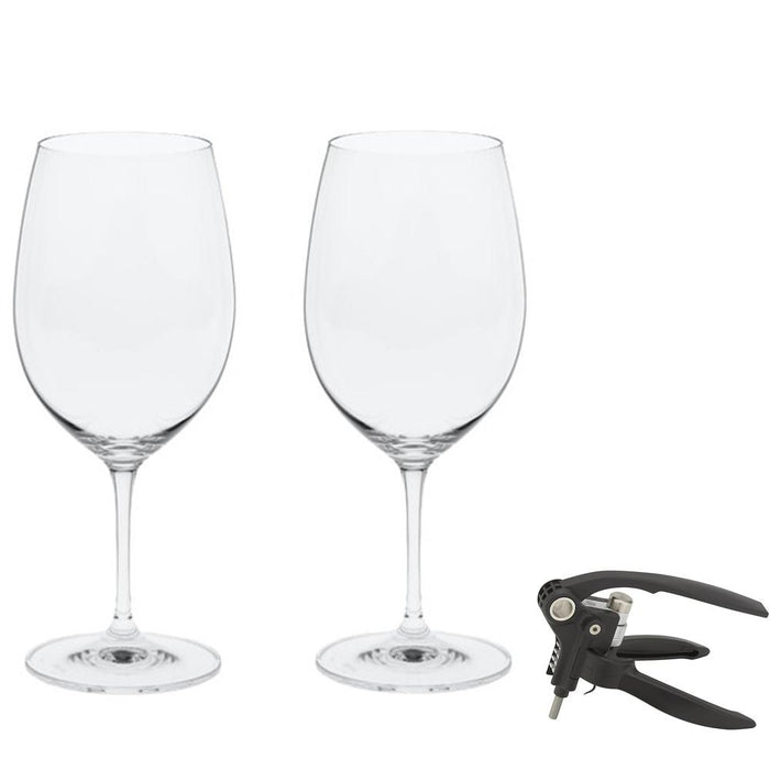 Riedel Vinum Cabernet Sauvignon Wine Glasses 2-Pack - 6416/0 + Deluxe Lever Corkscrew