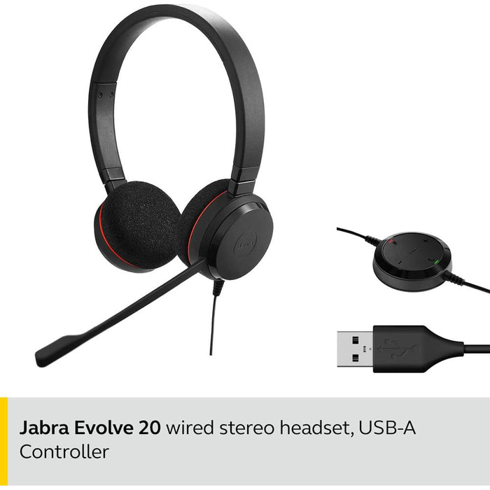 JABRA Evolve 20 UC Stereo Headset, USB-A Connectivity - Open Box