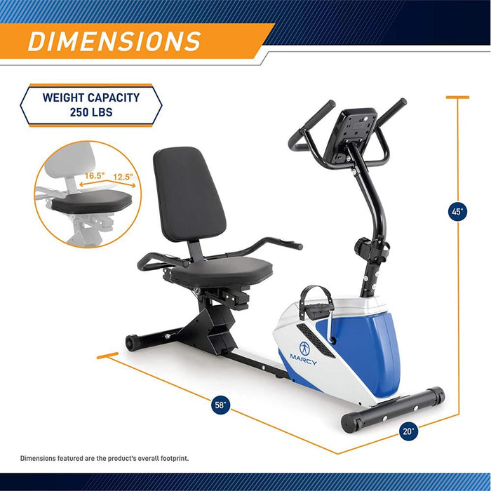 Marcy Magnetic Recumbent Exercise Bike with 8 Resistance Levels - ME-1019R - Open Box