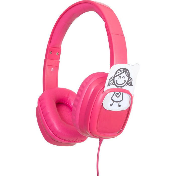 Deco Gear Kids' Over-Ear Pink Customizable Doodle Headphones with Volume Limiter, Open Box