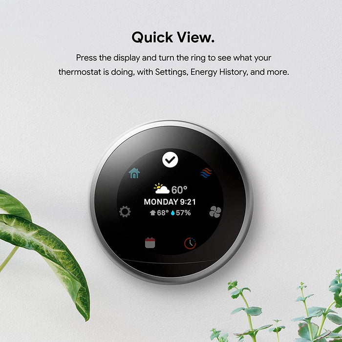 Google Nest Learning Thermostat 3rd Gen Smart Thermostat (Mirror Black) T3018US - Open Box
