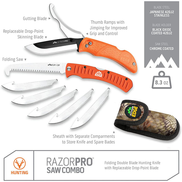 Outdoor Edge 3.5" RazorPro Saw Combo with 6-Blades, Orange (ROC-30)