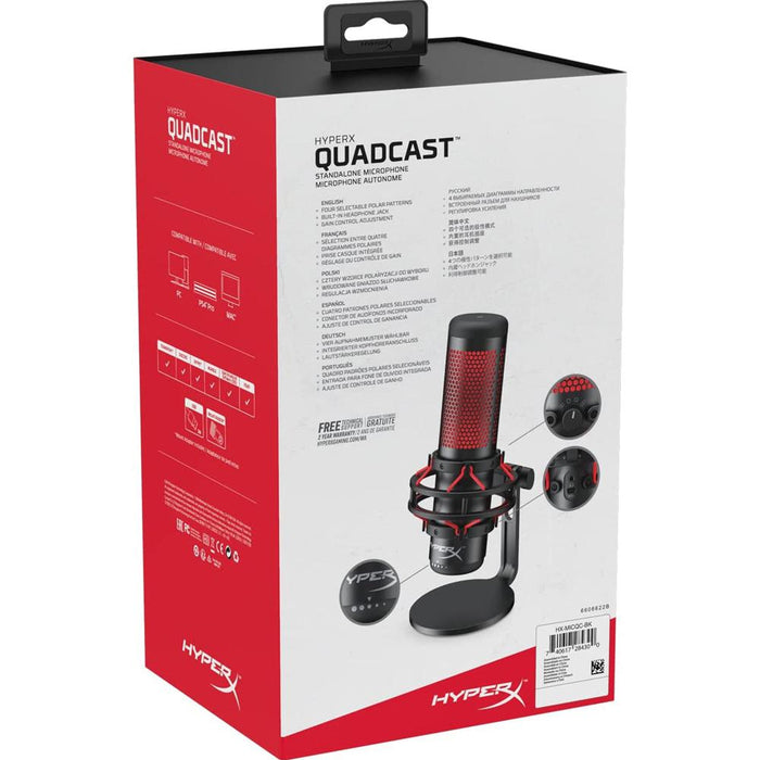 HyperX QuadCast Electret USB Condenser Microphone, Black/Red w/ Gaming Mouse Bundle
