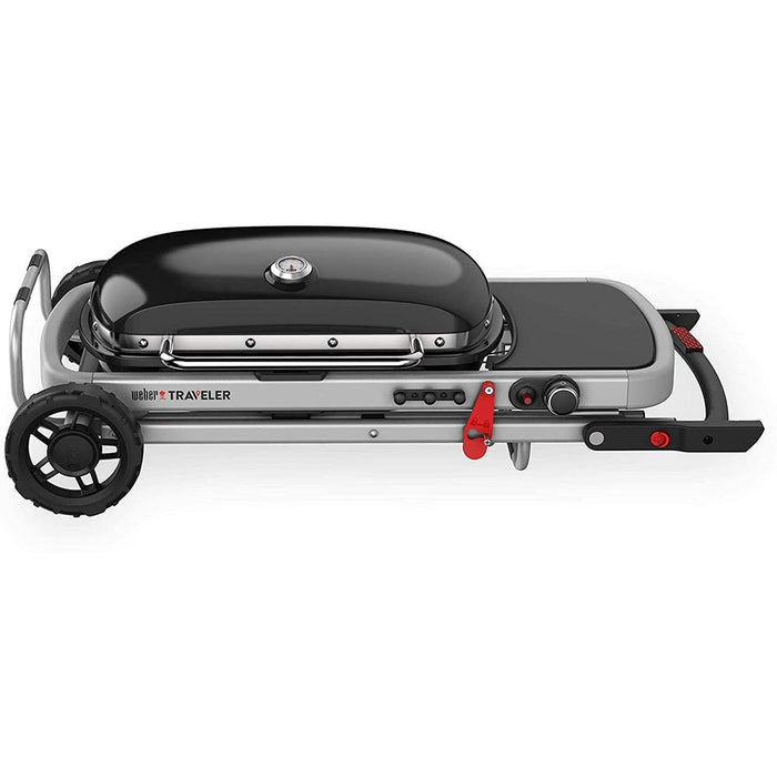 Weber Traveler Portable Gas Grill Black with Cooking Oil and Oven Mitt Pair