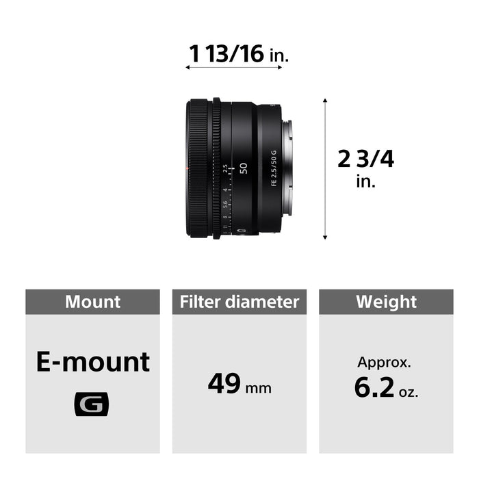 Sony FE 50mm F2.5 G Ultra Compact Prime G Lens for E-Mount + 7 Year Protection Pack