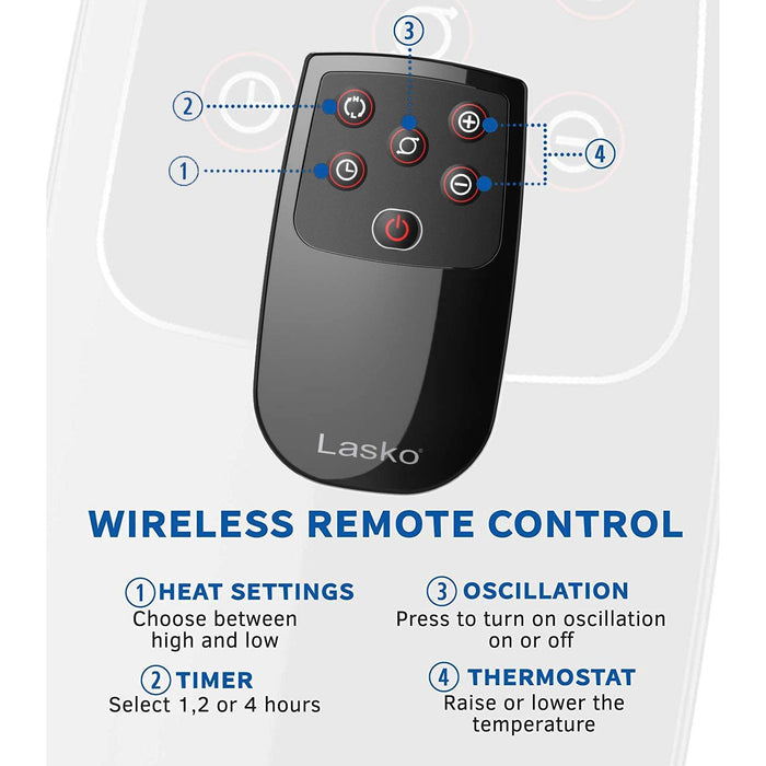 Lasko Designer Series Oscillating Ceramic Heater + Remote Control - 6435, Refurbished