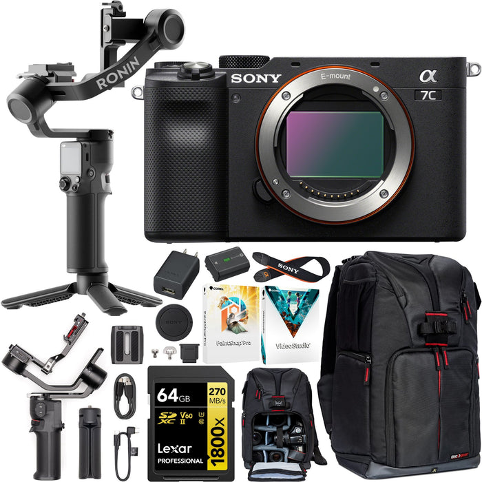 Sony a7C Mirrorless Full Frame Camera Body Kit Black + DJI RS 3 Mini Gimbal Bundle
