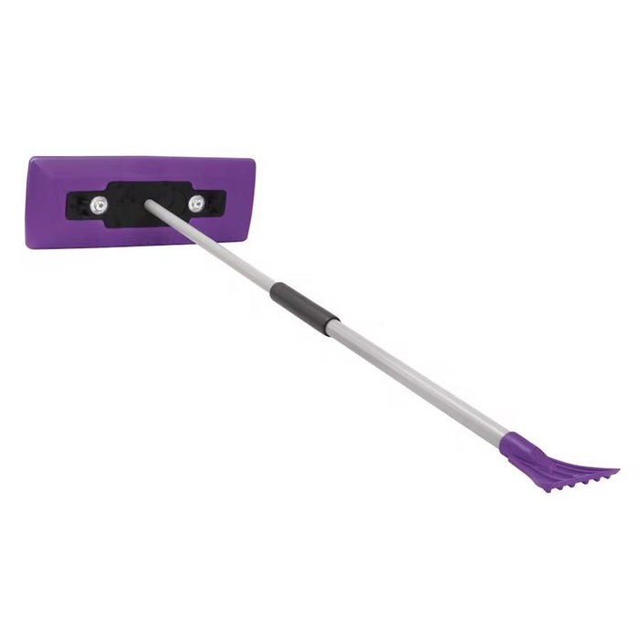 Snow Joe Compact 4-in-1 Telescoping Snow Broom with Ice Scraper and LED Light, Purple