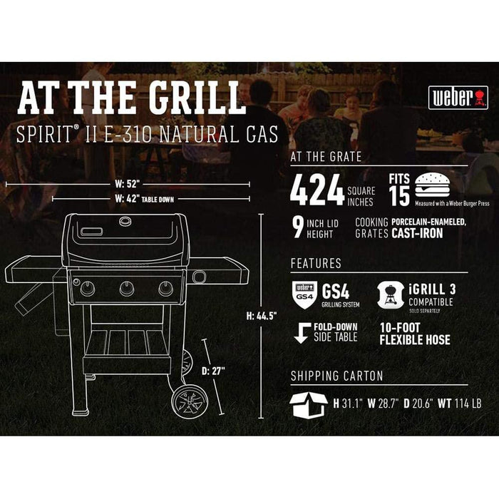 Weber Spirit II E-310 Natural Gas Grill, Black w/ 2 Year Extended Warranty