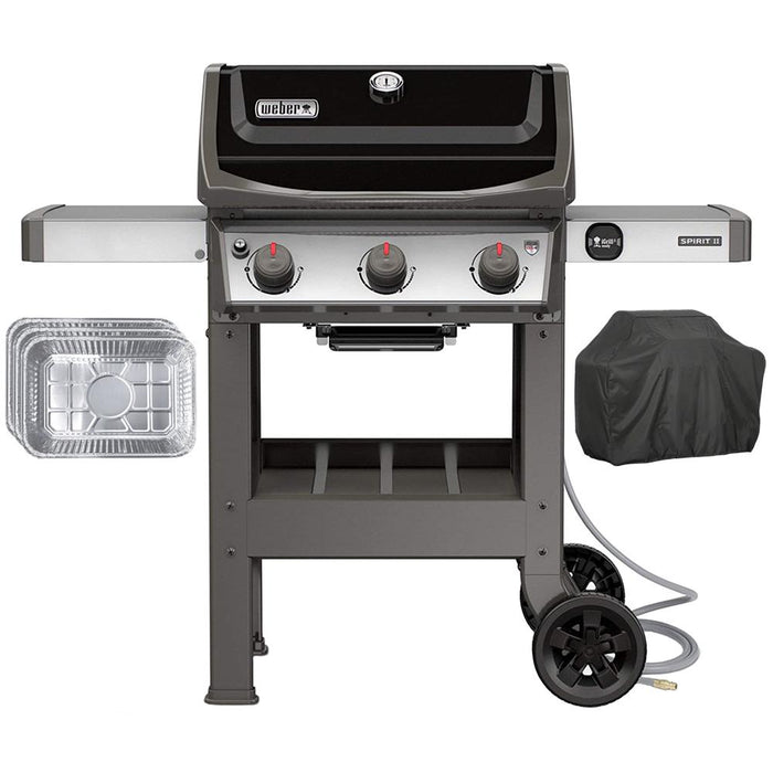 Weber Spirit II E-310 Natural Gas Grill, Black w/ Grill Cover + 3x Drip Pans