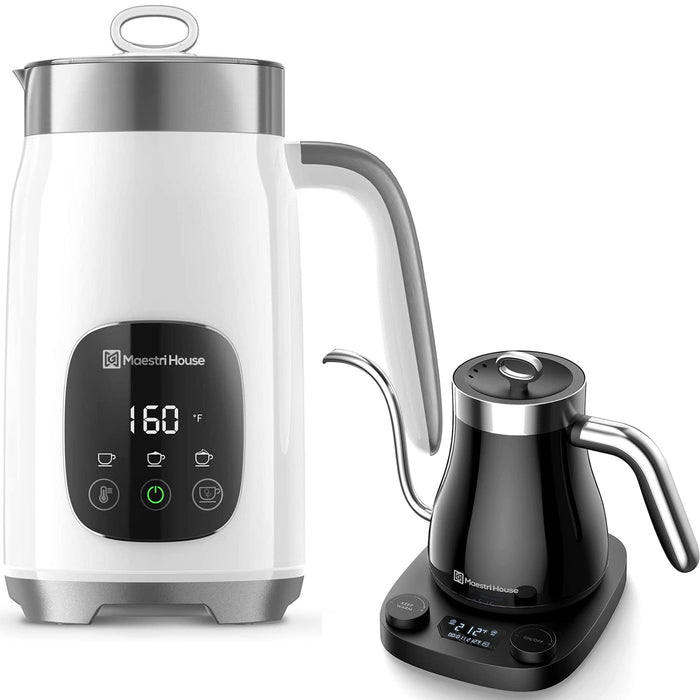 Maestri House Integrated Milk Frother and Steamer + Electric Pour Over Gooseneck Kettle Bundle