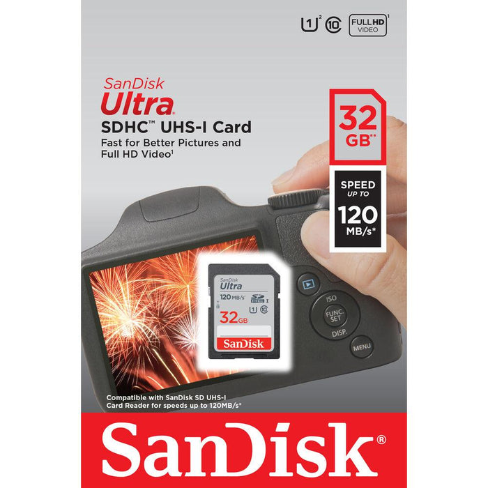 Sandisk Ultra SDHC Memory Card, 32GB, Class 10/UHS-I, 120MB/S 2 Pack