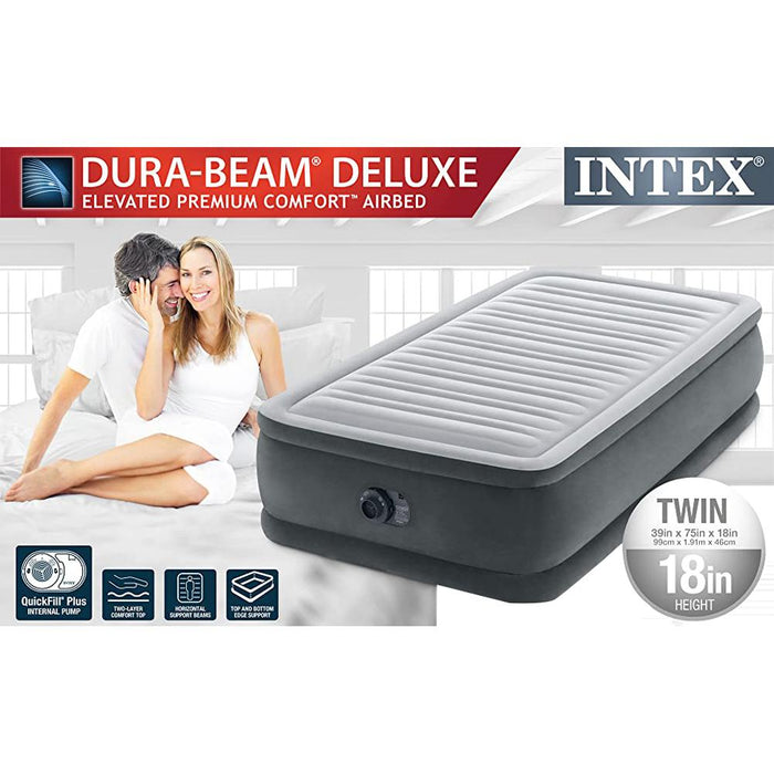 Intex Dura Beam Comfort Plush Air Mattress with Built In Pump, Twin