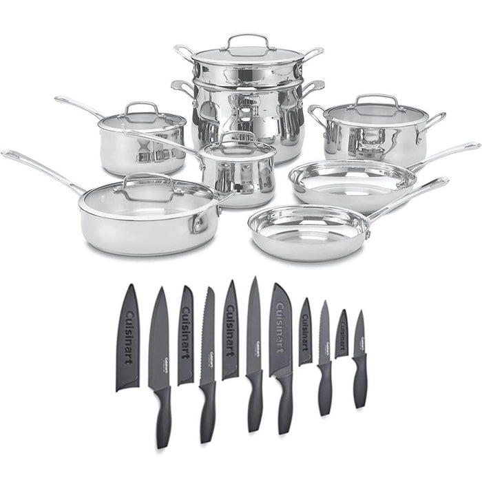 Cuisinart 13 Piece Contour Stainless Steel Cookware Set + 12 Piece Cutlery Set