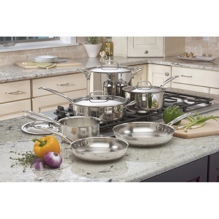 Cuisinart Chef's Classic Stainless Cookware 10 pc Set with Chef's Knife Bundle