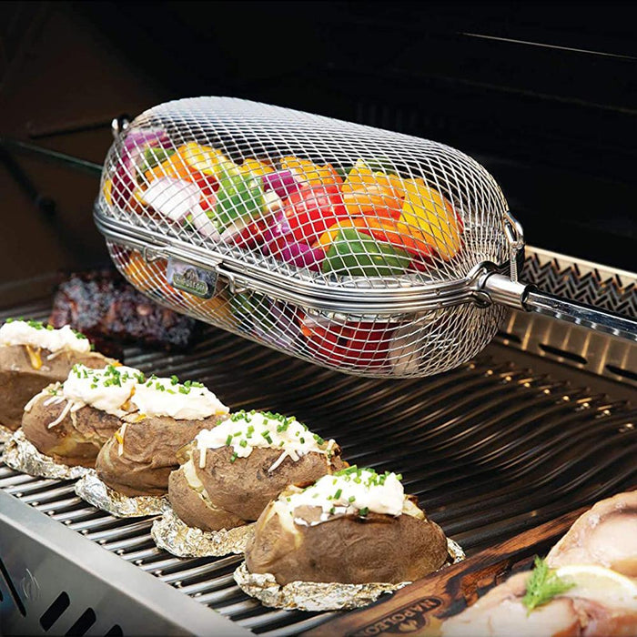Napoleon Rotisserie Grill Basket Stainless Steel with Cutting Board and 6" Knife