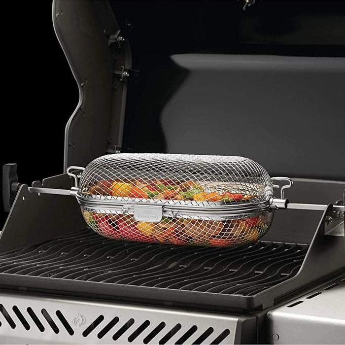 Napoleon Rotisserie Grill Basket Stainless Steel + Grill Cover and Pans Set of 3