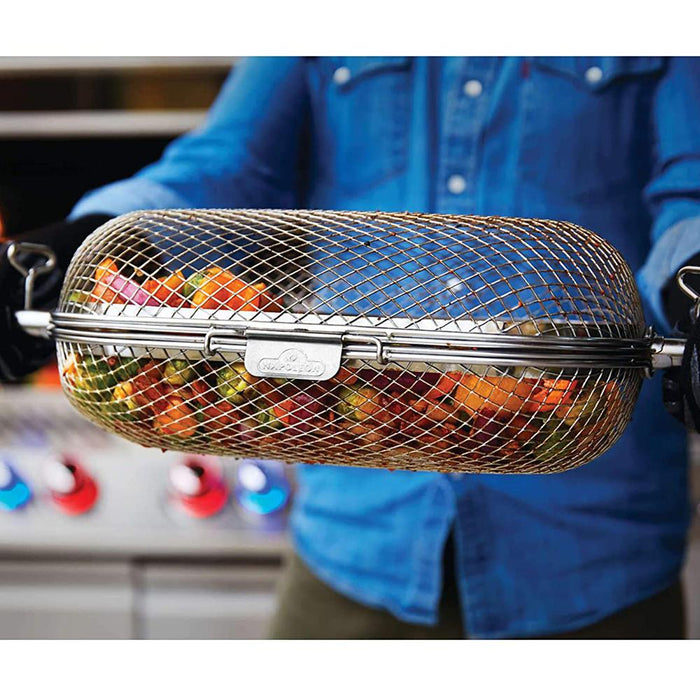 Napoleon Rotisserie Grill Basket Stainless Steel with Heat Resistant Oven Mitt