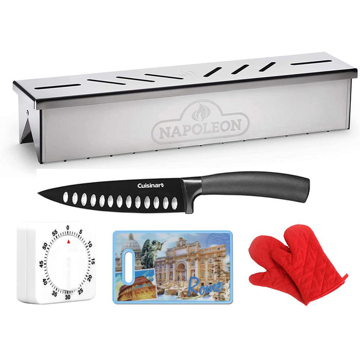 Napoleon Stainless Steel Smoker Box Gas Grills with 6" Chef's Knife Bundle